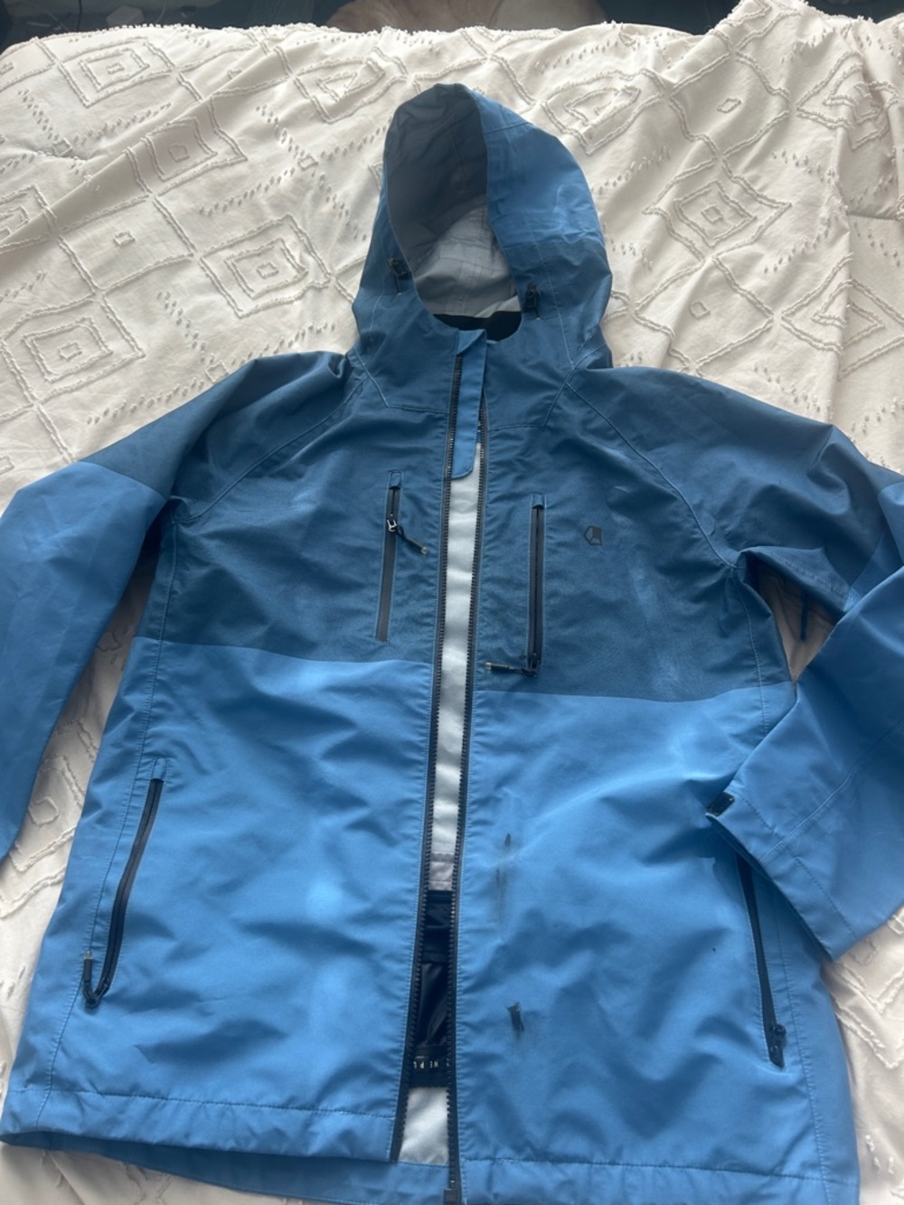 Men's Two-Tone Blue Waterproof Hooded Rain Jacket